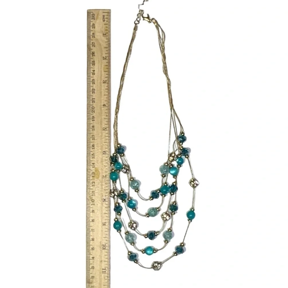 Glass Bead Crystal Necklace Cascade 5 Layer Faceted Sparkly By M. Haskell Blues